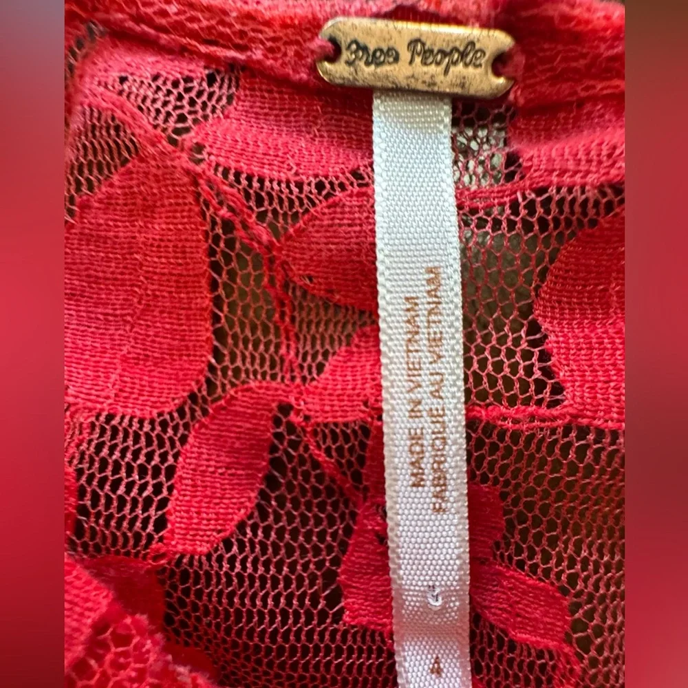 Free People Vibrant Red Lace Mini Dress Size 4 - Picture 9 of 12